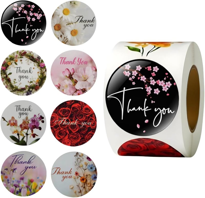 IBAKE 500 Thank You Stickers – 1.5" Round Labels (8 Unique Designs) for Small Business, Packaging, Envelopes, Gift Bags, Bakery Orders – Self-Adhesive Waterproof Thank You Sticker Roll - Image 1